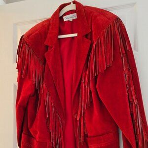 Red Suede Fringe Coat - Women's Size 14